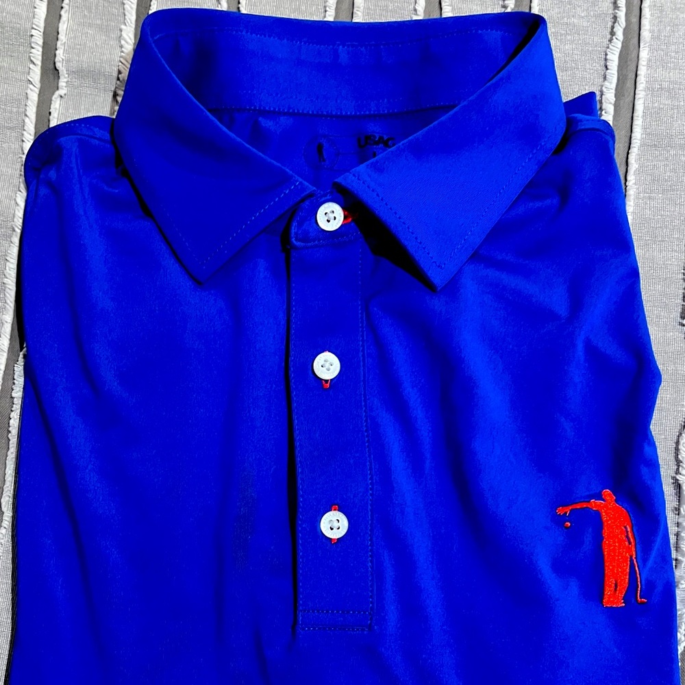 USAG mens golf shirt blue size large great quality. Excellent condition.